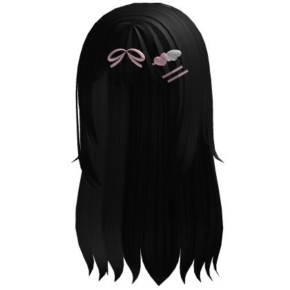 ♡ cutecore flowy hair w/ ribbon+hairclips black