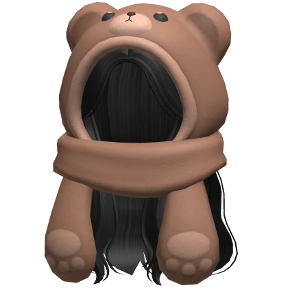 Flowy Hair with Bear Hoodie and Scarf in Black