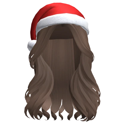 Stylish Curly Christmas Hair w/ Santa Hat (Brown)