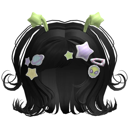♡ Space Alien Girl Hair w/ Pastel Charms (Black) 