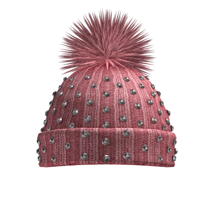 Pink Knit Diamond Pompom Hat 🫐