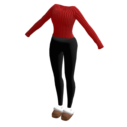 winter outfit w/ sweater and fluffy slippers