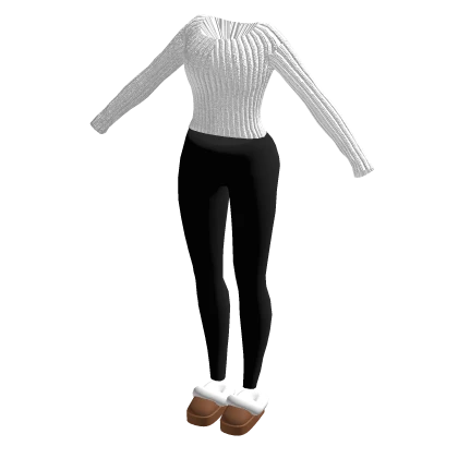 winter outfit w/ sweater and fluffy slippers