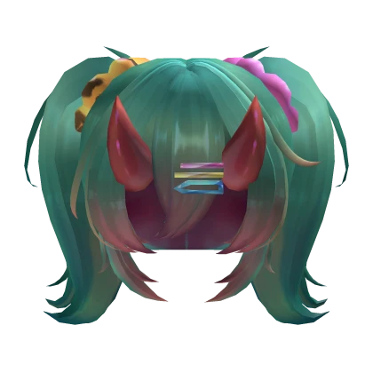 Nemia FN gyaru demon horns green pigtails cutecore