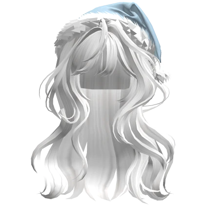 White Wavy Hair w/ Blue Santa Hat