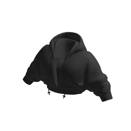 Black Cropped Hoodie Top with Scrunched Sleeves
