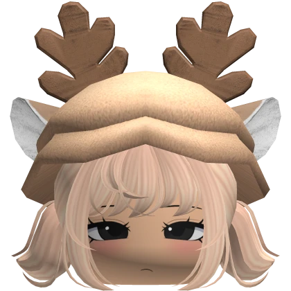 Cute  Anime Girl Pigtails w Christmas Reindeer Hat