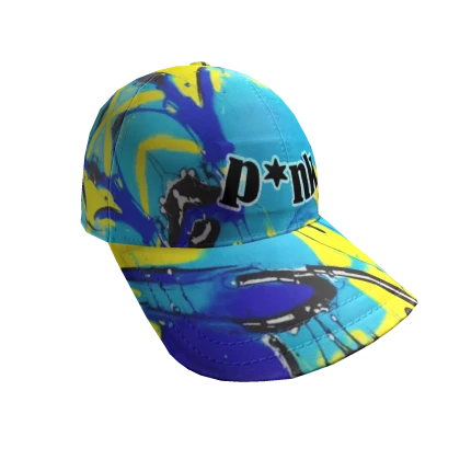 sideswept blue & yellow punk cap (fits hair)