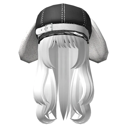 Long Hair Wispy Bangs w/ Black Bunny Cap (White)