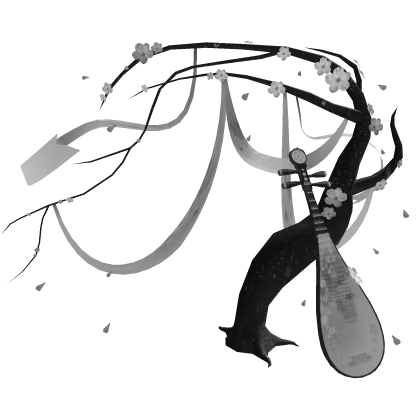 Ancient White Blossom Sakura Tree With Pipa