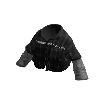 MARCHÉE - Black Plaid Slogan Wool Layered Shirt