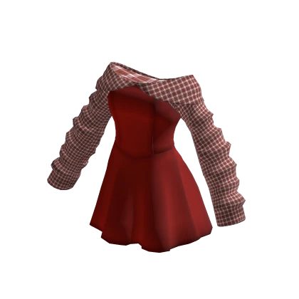 Red Off Shoulder Plaid Princess Dress