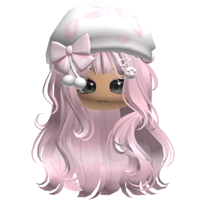 Kawaii Girl Wavy Hair w/ Beret & Face (Pink)