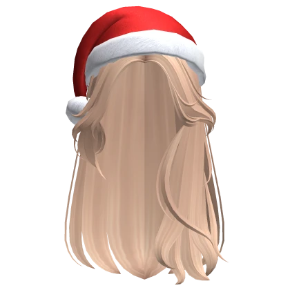 Long Wavy Hair w/ Santa Christmas Hat (Blonde)