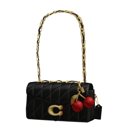 Coach Quilted Shoulder Bag Black w/ Cherry Charms