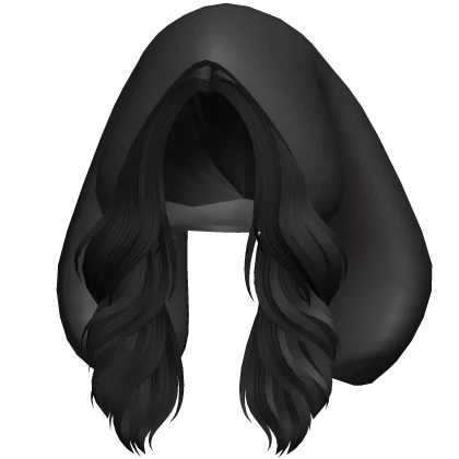 Flowy Soft Wavy Hair w Black Bunny Hood in Black