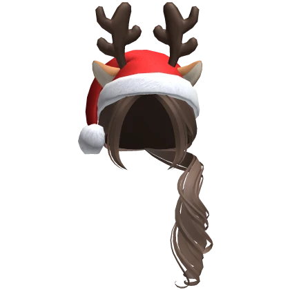 Xmas Ponytail w/ Santa Hat & Deer Headband (Brown)