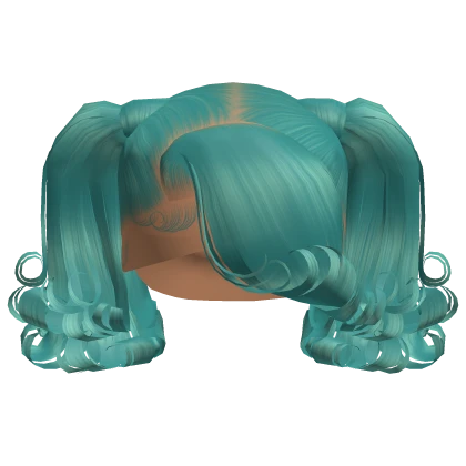 ☆ | Teal Curled End Pigtails With Bang