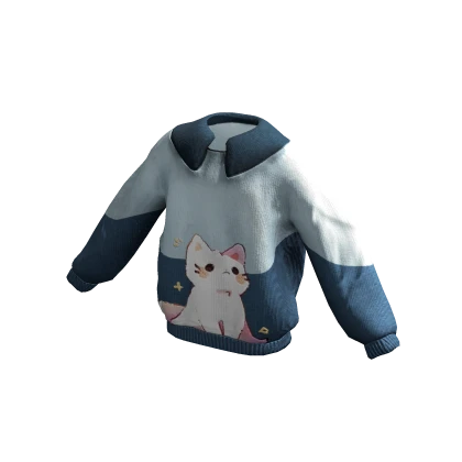 Kawaii Fleece Cat Sweater | Blue