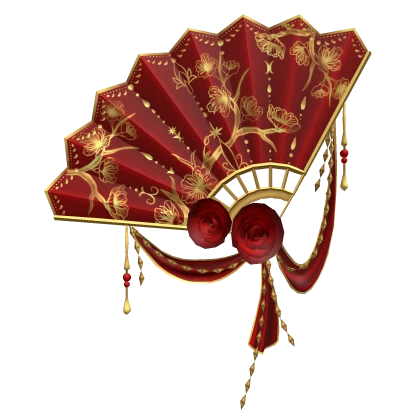 Red/gold Fan with roses and charms