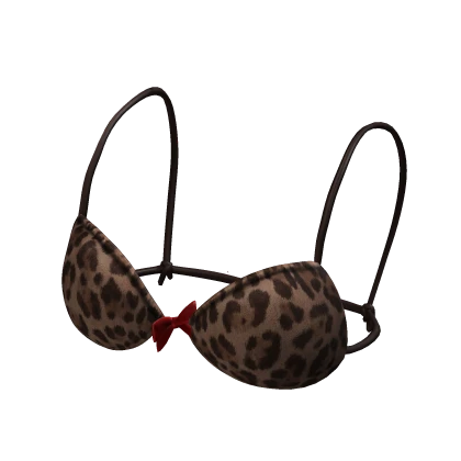 Leopard Red Ribbon Bikini Top