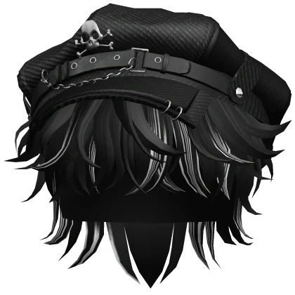 Black&White Messy Hair w/ Skull Punk Cap