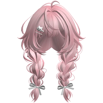 Pink Braided Pigtails w/ Teddy Bear Clips