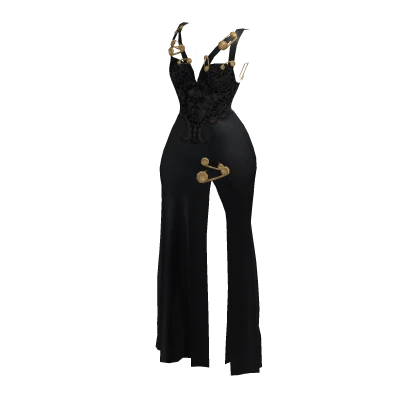 Black and Gold Safety Pin Long Dress [It Girl]