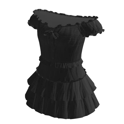 🍀Off Shoulder Ruffle Dress (Black)