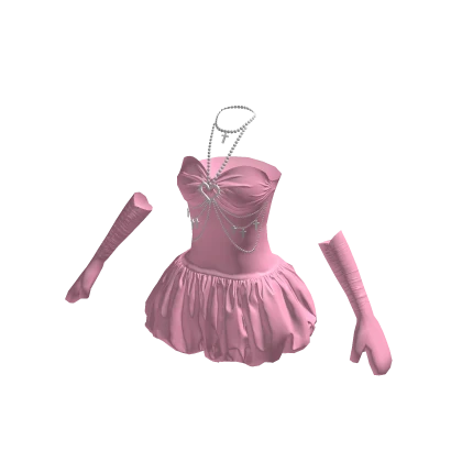 Pink Princess Heart Necklace Gloves Mini Dress