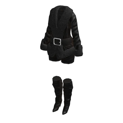 Black Winter Fur Belted Jacket 