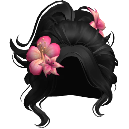 ♡ Preppy Summer Swirl Updo w/ Pink Flowers (Black)