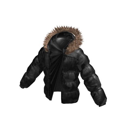 Black Camo Puffer Jacket w/ Fur