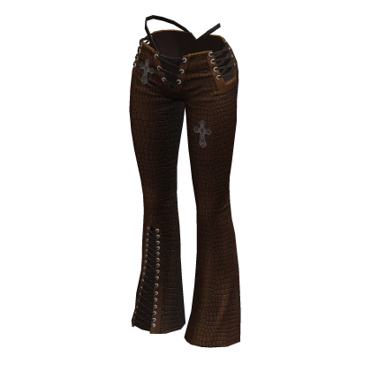 Brown Leather Pants Flared Emo Goth Chic Crosses