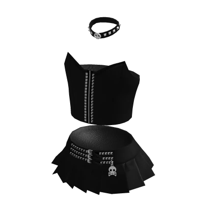 Halloween Goth Pleated Black Skirt Skull Outfit