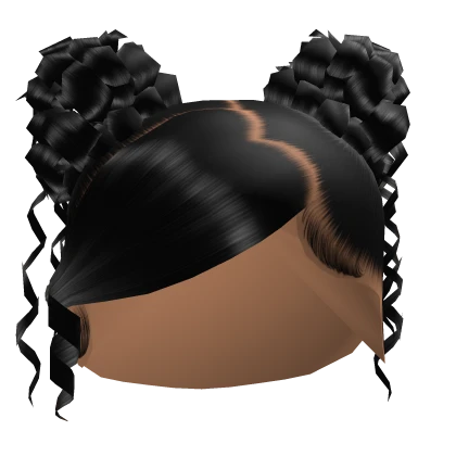 Heart Swoop Double Curly Buns in Black 