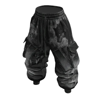 Baggy Cargo Puffy Jeans Pants - Wolf Black