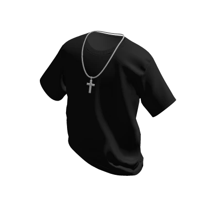 Plain Black T-Shirt w/ Cross Necklace