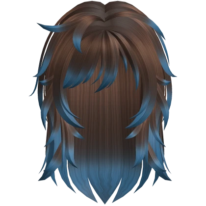 brown blue messy layered wolfcut hair