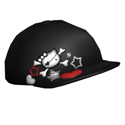 Scene Emo Kitty Skull Harajuku Tilted Cap in Red