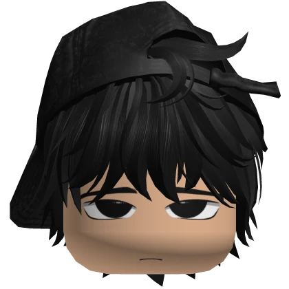 Black Messy Emo Hair w Y2K Cap Cute Boy Face