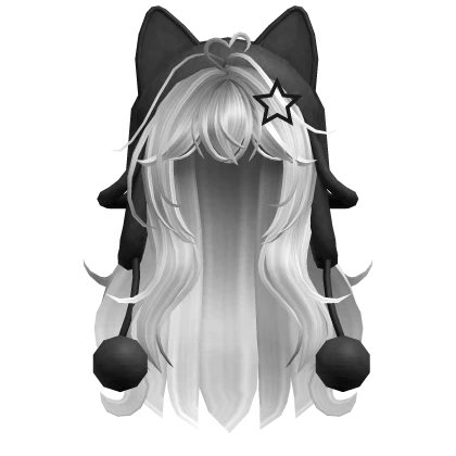 Cute wolfcut hair w/ cat black ushanka(White)