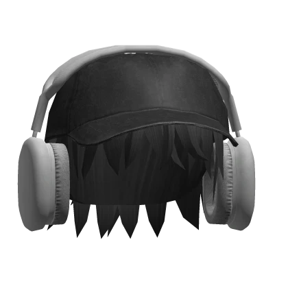 Black Messy Anime Hair w Distressed Hat Headphones