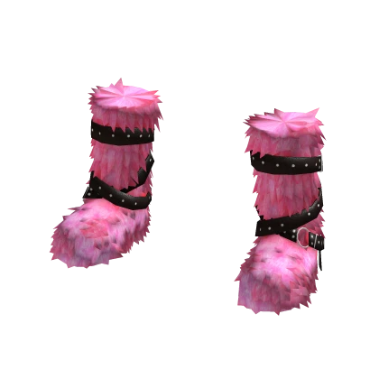 pink fur boots with belts