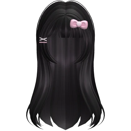 cutecore black long anime hair bangs pink bow clip
