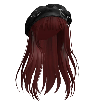 Dark Red Straight Hair w/ Beret