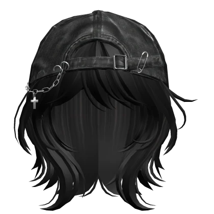 Black Short Wolf Cut Hair with Y2K Distressed Hat2