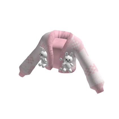 🐰 Cute Oversized Cropped Bunny Cardigan - Pink