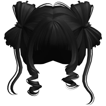 ♡ Cute Bow Pigtails Twirly Bangs Hair (Black)