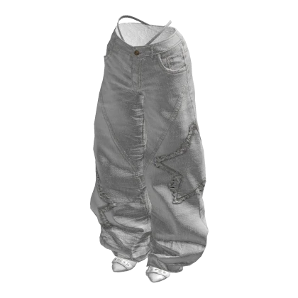 White Y2K Baggy Star Denim Jeans 🫐